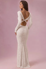 Premium Lace Long-Sleeve Maxi Dress in Ivory