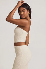 Ruched Strapless Lace Top in Ivory