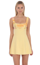 Floral Bust Flare Mini Dress in Yellow