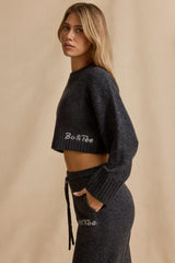 Ribbed Knit Cropped Jumper in Charcoal Marl
