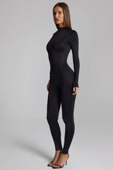 High Neck Long Sleeve Jumpsuit in Black