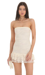Lace Strapless Bodycon Dress in Cream