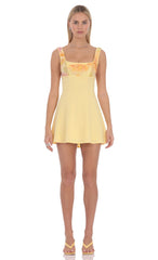 Floral Bust Flare Mini Dress in Yellow
