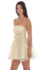 Petal Ruffle Strapless Dress in Gold