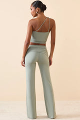 Mid-Rise Straight-Leg Trousers in Smoke Green