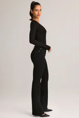 Denim Mid-Rise Flared Jeans in Black