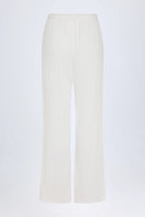 Pointelle Mid-Rise Straight-Leg Trousers in White