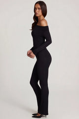 Modal Off-Shoulder Long-Sleeve Jumpsuit in Black