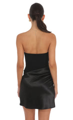Strapless Satin Wrap Mini Dress in Black