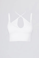 Seamless Soft Rib Crossover Sports Bra in White