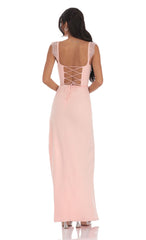 Draped Lace Maxi Dress in Pink