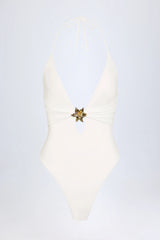 Cut-Out Hardware-Detail Swimsuit in White