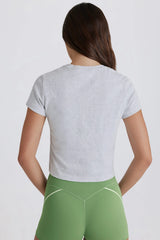 Cropped Graphic T-Shirt in Grey Marl