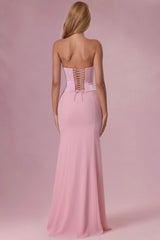 Premium Satin Corset Bridesmaid Dress in Blush Pink