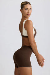 Ruched Mini Shorts in Pecan Marl