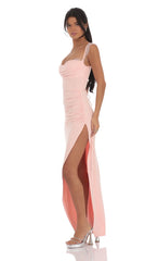 Draped Lace Maxi Dress in Pink