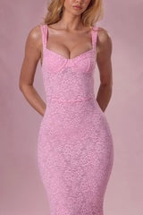 Premium Lace Sweetheart-Neck Gown in Blush Pink