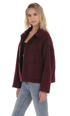 Fuzzy Zip-Up Jacket in Burgundy