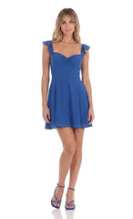 Ruched Ruffle Lace-Up Mini Dress in Royal Blue