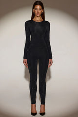 Embellished Jersey High-Waisted Leggings in Black