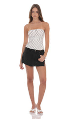 Mesh Polka Dot Ruched Tube Top in White