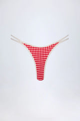 Double-Strap Cheeky Bikini Bottoms in Red Gingham