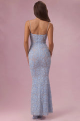 Embellished Square Neck Maxi Dress in Powder Blue