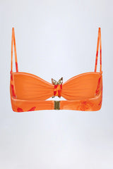 Hardware-Detail Halterneck Bikini Top in Orange Orchid Print