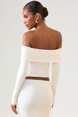 Modal Off-Shoulder Long-Sleeve Top in White