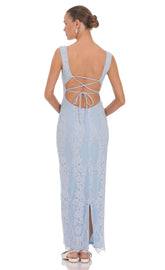 Corset Back Lace Maxi Dress in Light Blue