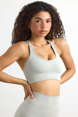 Plunge Neck Define Luxe Sports Bra in Grey