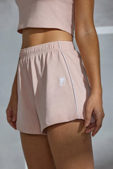 Piped Detail Mini Sweat Shorts in Peach