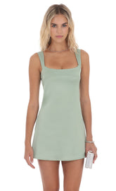 Satin Shift Dress in Sage
