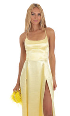 Satin Slit Maxi Dress in Yellow