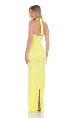 Satin Halter Maxi Dress in Yellow