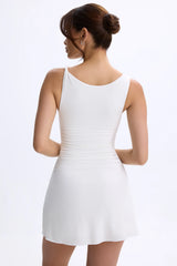 Modal Ruched A-Line Micro Mini Dress in White