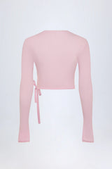 Pointelle Wrap Crop Top in Baby Pink