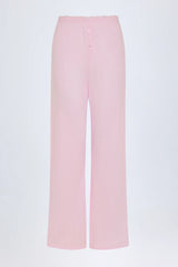 Pointelle Mid-Rise Straight-Leg Trousers in Baby Pink