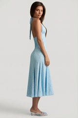 Halterneck Midaxi Dress in Blue Flower Print