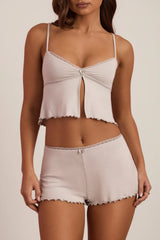 Lace-Trim Babydoll Pyjama Top in Cloud Grey