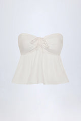 Tie-Front Strapless Cotton-Poplin Crop Top in White
