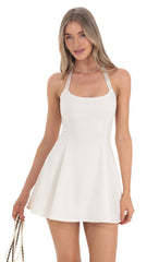 Halter Open Back Dress in White