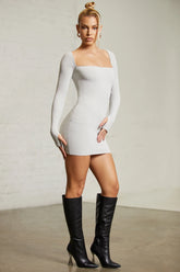 Long Sleeve Square Neck Mini Dress in Alloy