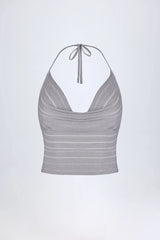 Plunge Halterneck Crop Top in Silver