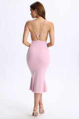 Modal Plunge Open-Back Midaxi Dress in Blush Pink