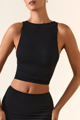 Modal Boat-Neck Tank Top in Black