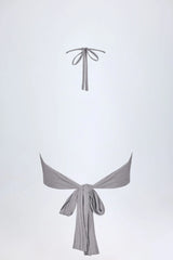 Plunge Halterneck Crop Top in Silver