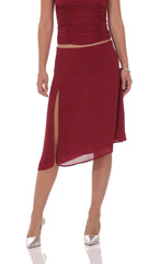Asymmetrical Midi Skirt in Maroon