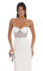 Shimmer Lace Cutout Maxi Dress in White