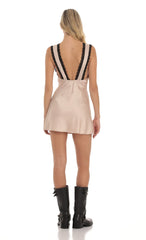 Lace Satin V-Neck Dress in Camel